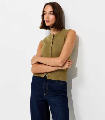 Light Khaki Compact Knit Button Through Waistcoat
