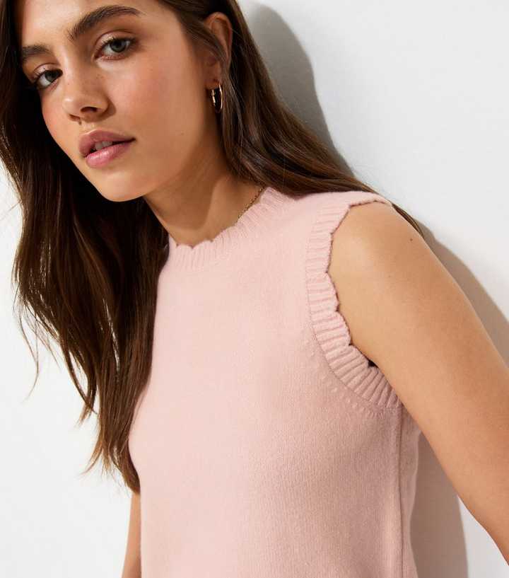 Light Pink Scalloped Edge Knitted Tabard Vest