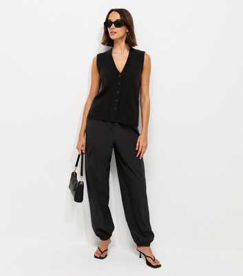 Black Knit Button Through V-Neck Waistcoat