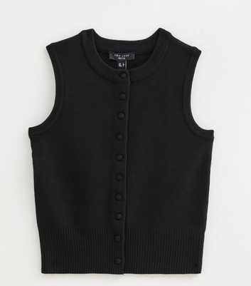 Petite Black Compact Sleeveless Covered Button Waistcoat