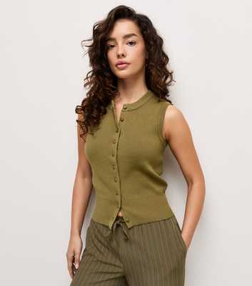 Petite Light Khaki Compact Sleeveless Covered Button Waistcoat