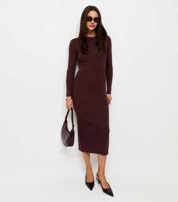 Dark Burgundy Ribbed Lightweight Knit Midi Dress