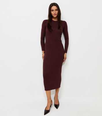 Dark Burgundy Ribbed Lightweight Knit Midi Dress