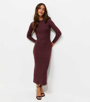 Petite Dark Burgundy Lightweight Rib Midi Dress