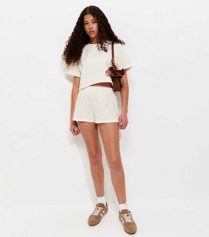 Girls Off White Short Sleeve Sweatshirt Top