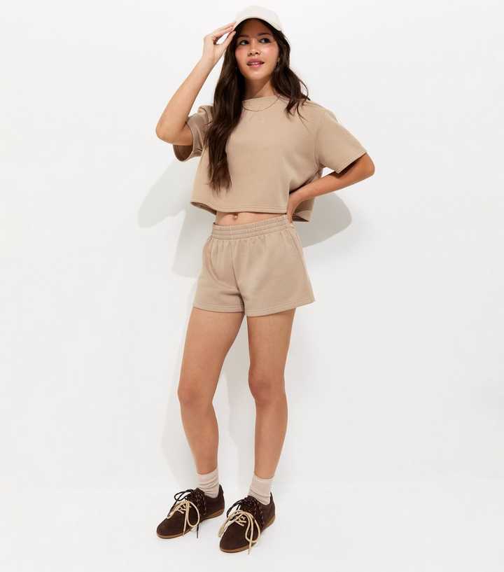 Girls Camel Short Sleeve Sweatshirt Top