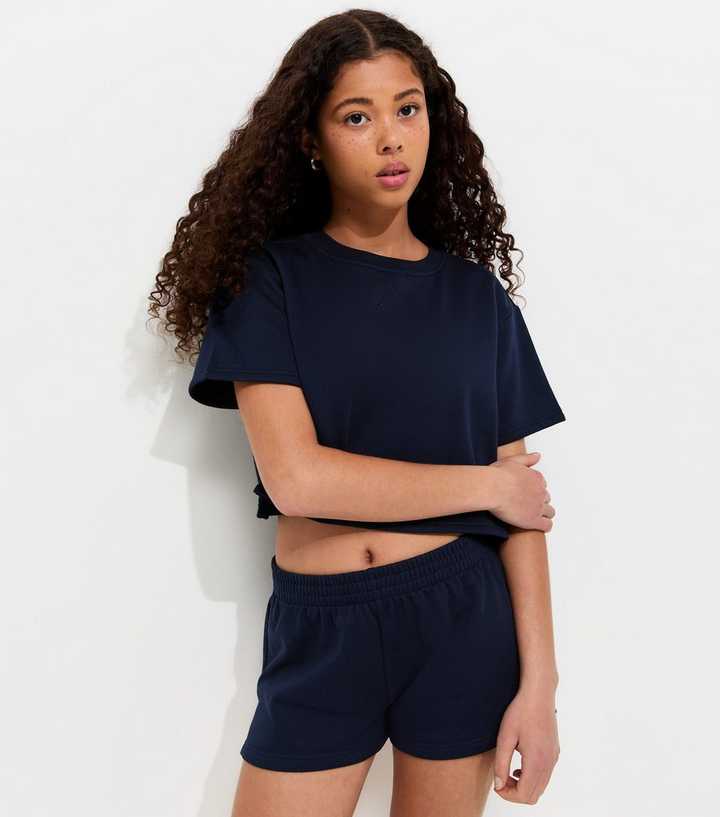 Girls Black Short Sleeve Sweatshirt Top