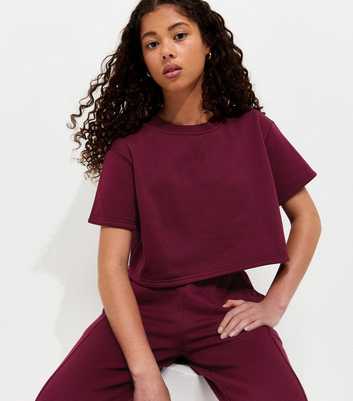 Girls Dark Burgundy Short Sleeve Sweatshirt Top