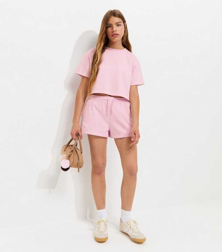 Girls Light Pink Short Sleeve Sweatshirt Top
