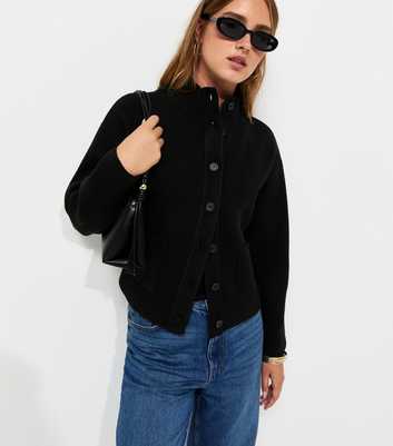 Black Knitted Front Patch Pocket Cardigan