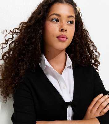 Girls Black Knitted Tie Front School Cardigan
