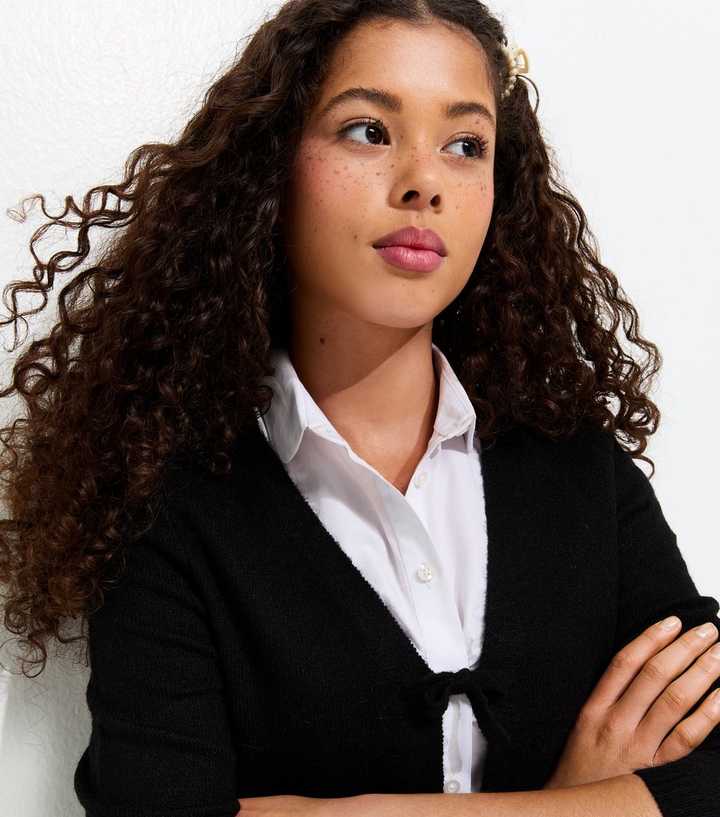 Girls Black Knitted Tie Front School Cardigan