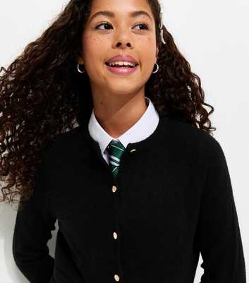 Girls Black Gold-Tone Button School Cardigan