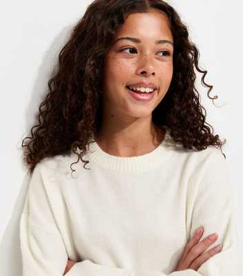 Girls Off White Knitted Long Sleeve Jumper