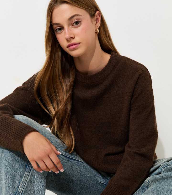 Girls Dark Brown Knitted Long Sleeve Jumper