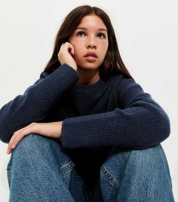 Girls Navy Knitted Long Sleeve Jumper