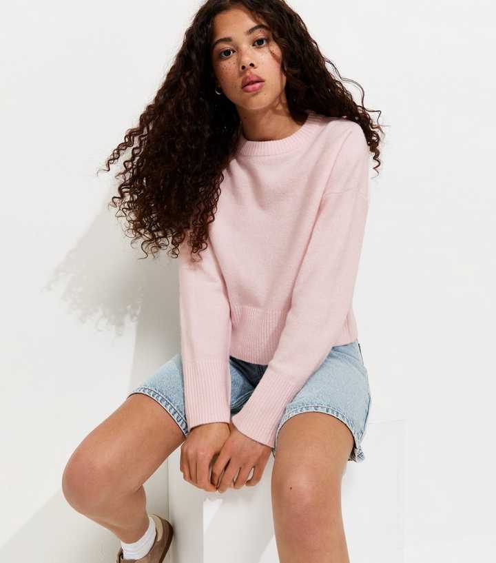 Girls Light Pink Knitted Long Sleeve Jumper