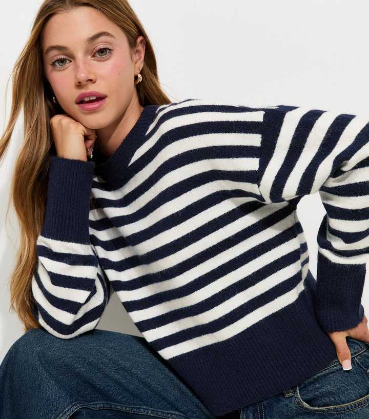 Girls Blue Horizontal Stripe Knitted Jumper