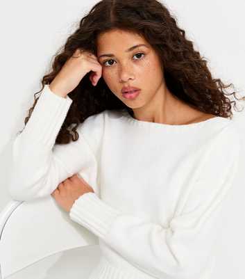 Girls Off White Slash Neck Knitted Jumper