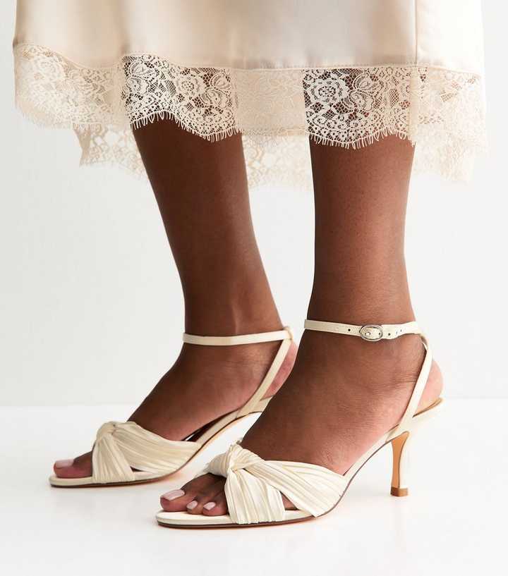 White Plisse Strap Knot Stiletto Sandals