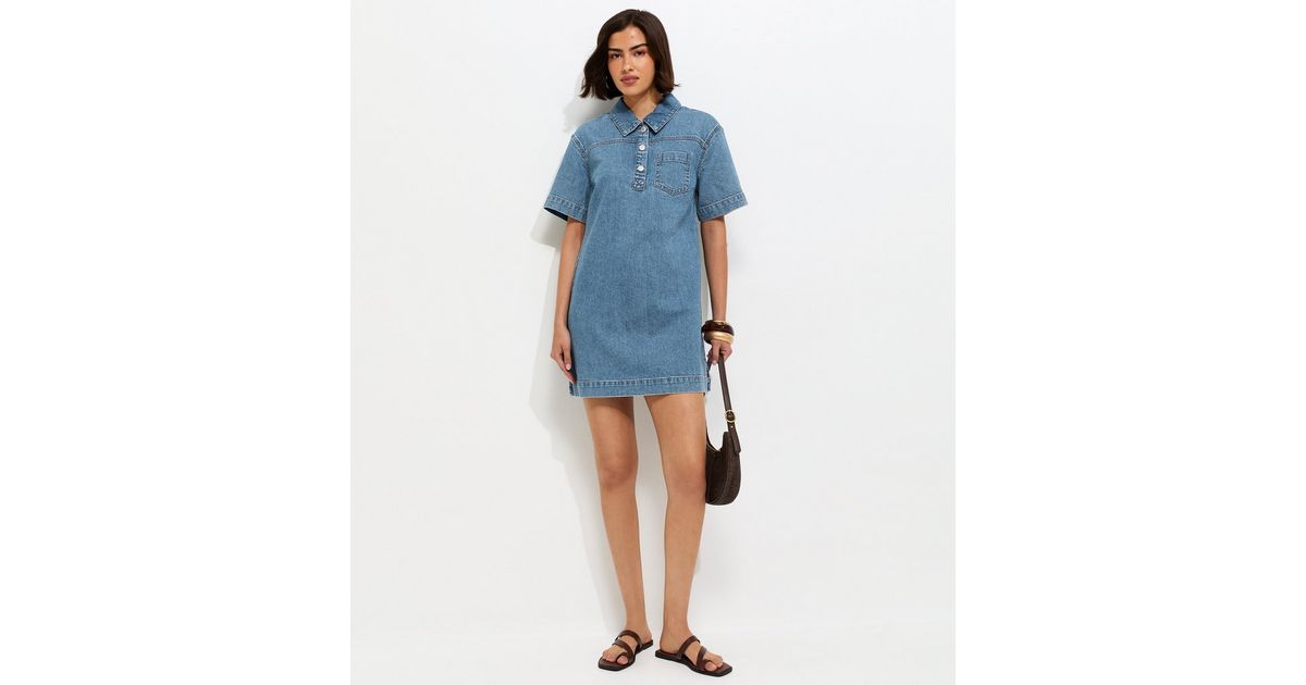 Blue Denim Short Sleeve Tunic Dress