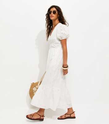 White Cotton Broderie Anglaise Puff Sleeve Midi Dress