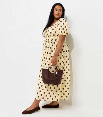 Curves Yellow Cotton Polka Dot Milkmaid Midi Dress