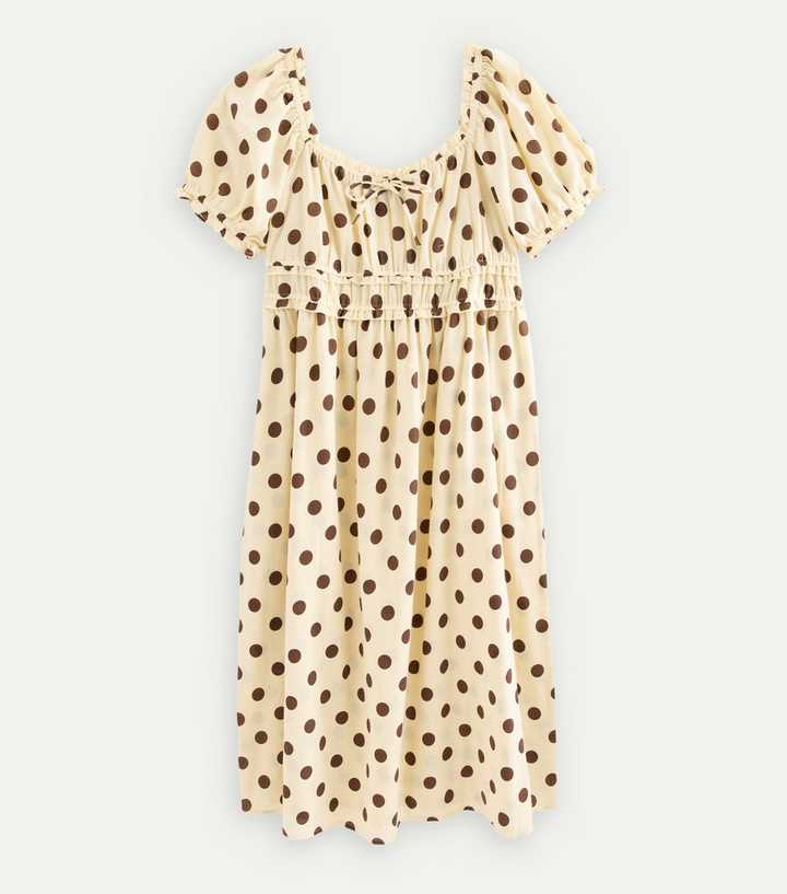Curves Yellow Cotton Polka Dot Milkmaid Midi Dress