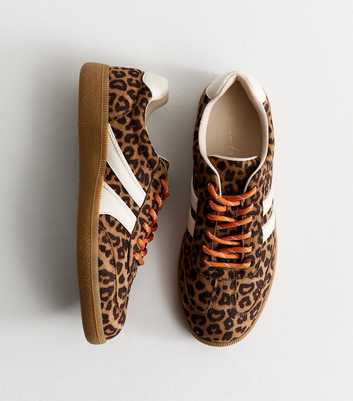 Stone Faux Suede Double Lace Leopard Print Gum Sole Trainers