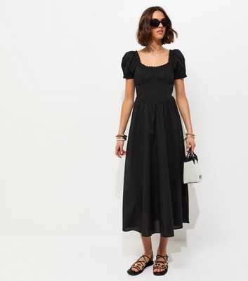 Black Lace Trim Milkmaid Midi Dress