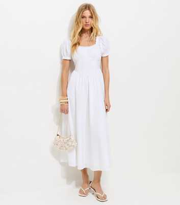 White Lace Trim Milkmaid Midi Dress