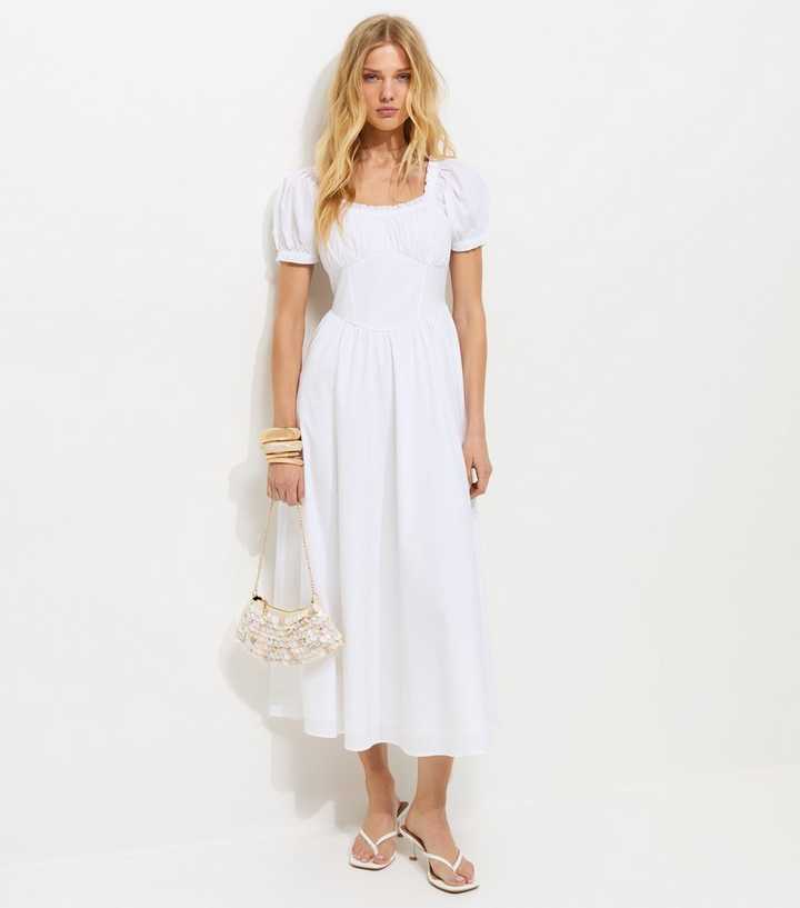 White Lace Trim Milkmaid Midi Dress