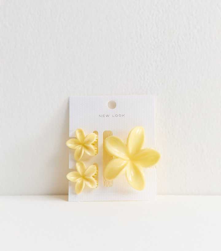 Pack Of 3 Yellow Tropical Flower Hair Clips