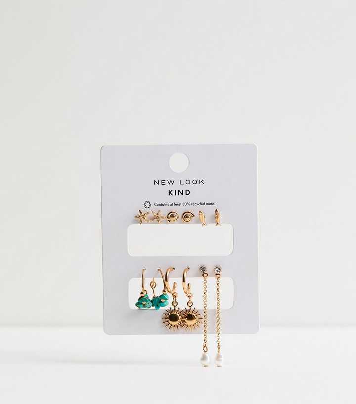 Pack of 6 Gold Tone Coastal Stud and Hoop Earrings