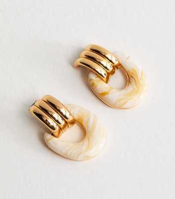 Gold Tone Contrast Drop Earrings