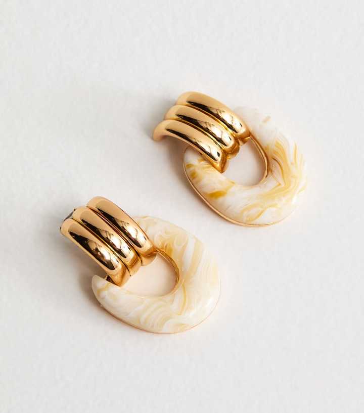 Gold Tone Contrast Drop Earrings