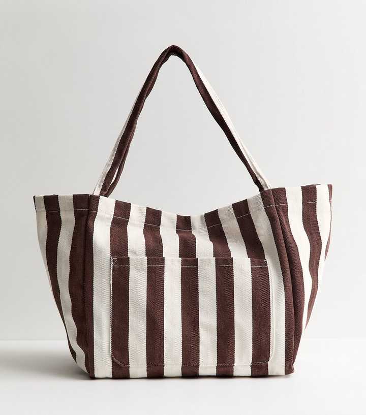 Brown Striped Slouchy Tote Bag