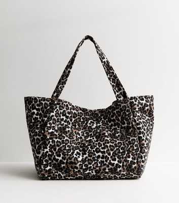 Brown Leopard Print Slouch Tote Bag