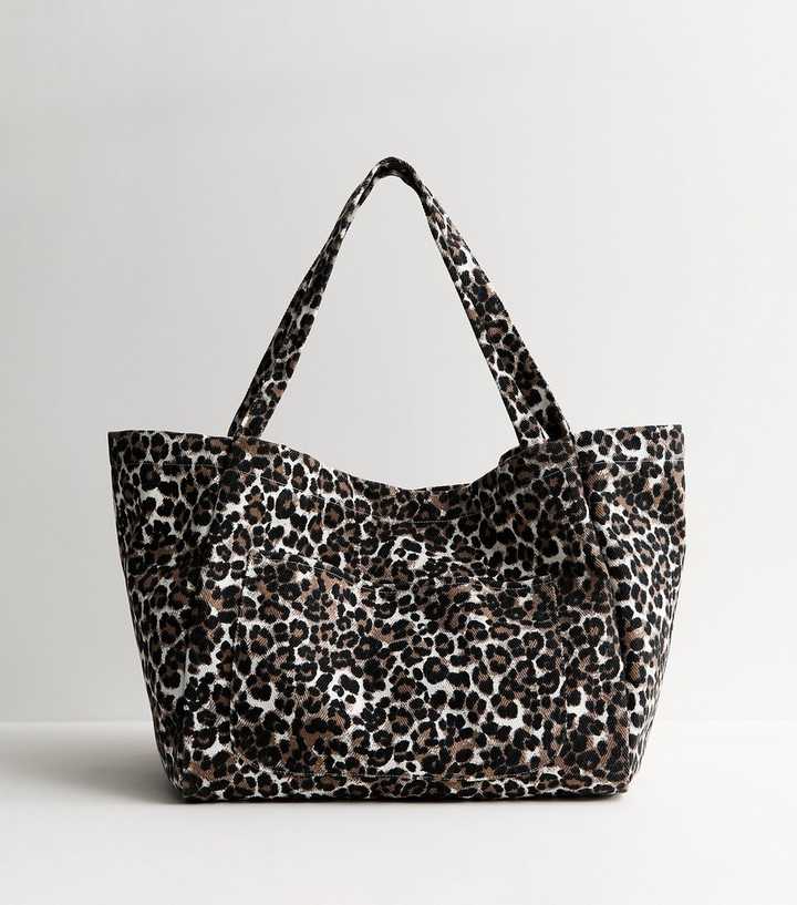 Brown Leopard Print Slouch Tote Bag