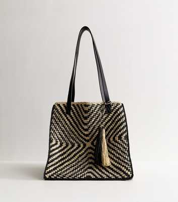 Black Chevron Woven Oversized Tote Bag
