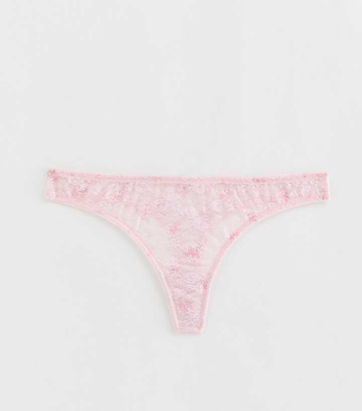 Light Pink Floral Patterened Lace Thong