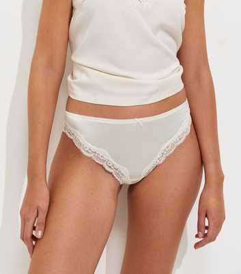 White Satin Look Micro Lace Thong