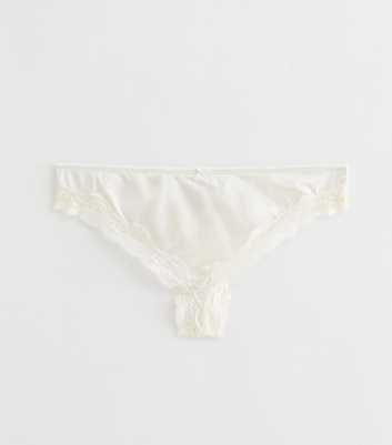 White Satin Look Micro Lace Thong