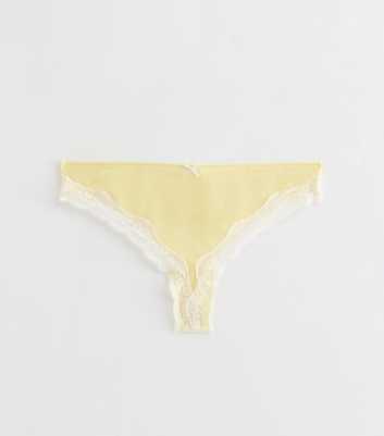 Light Yellow Satin Look Micro Lace Thong