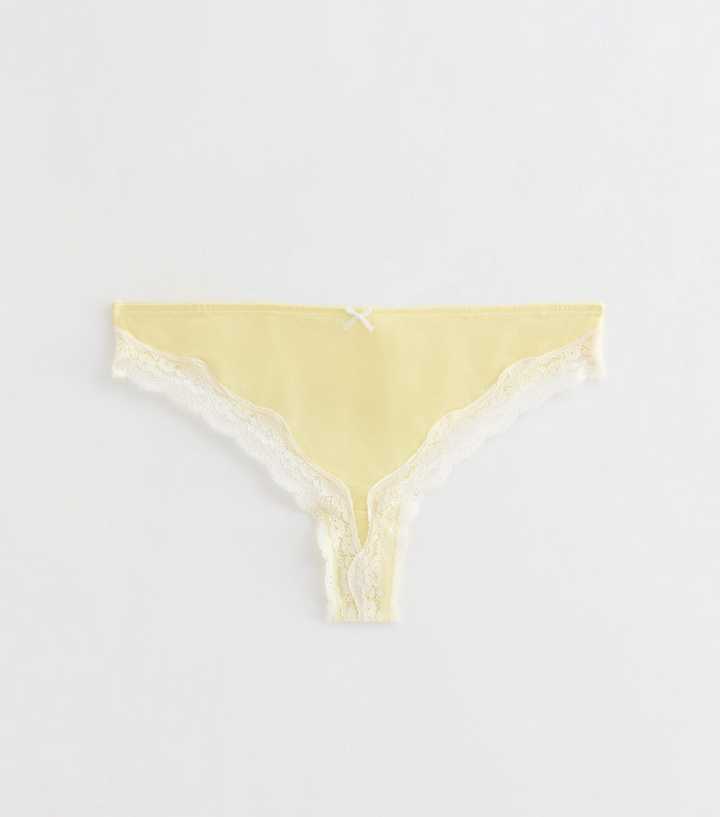 Light Yellow Satin Look Micro Lace Thong