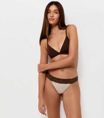 Dark Brown Polka Dot Microfibre Lace Top Thong