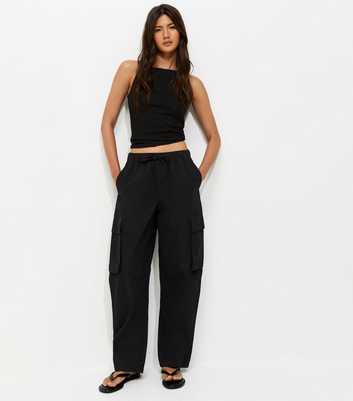 Black Barrel Leg Utility Cargo Trousers