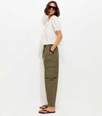 Dark Khaki Barrel Leg Utility Cargo Trousers