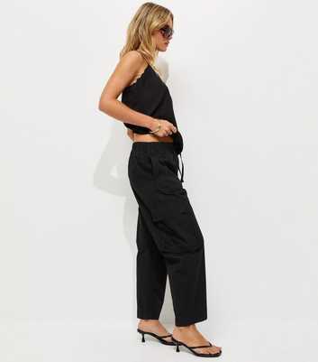 Petite Black Cotton Utility Cargo Trousers