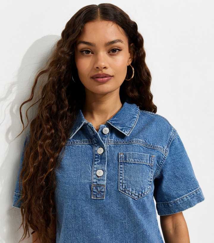 denim tunic dress new look Long Sleeve Denim Tunic Dress New Look New Look Bright Blue Denim Long Sleeve Midi Shirt